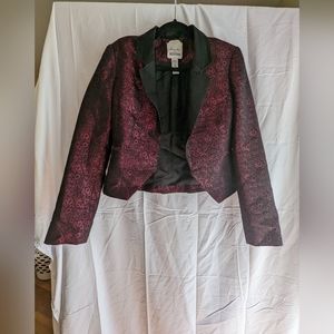 Silk floral cropped blazer with retro collar